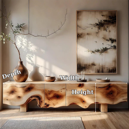 Solid Wood Media Console with Live Edge, Modern Rustic TV Stand Cabinet with Storage