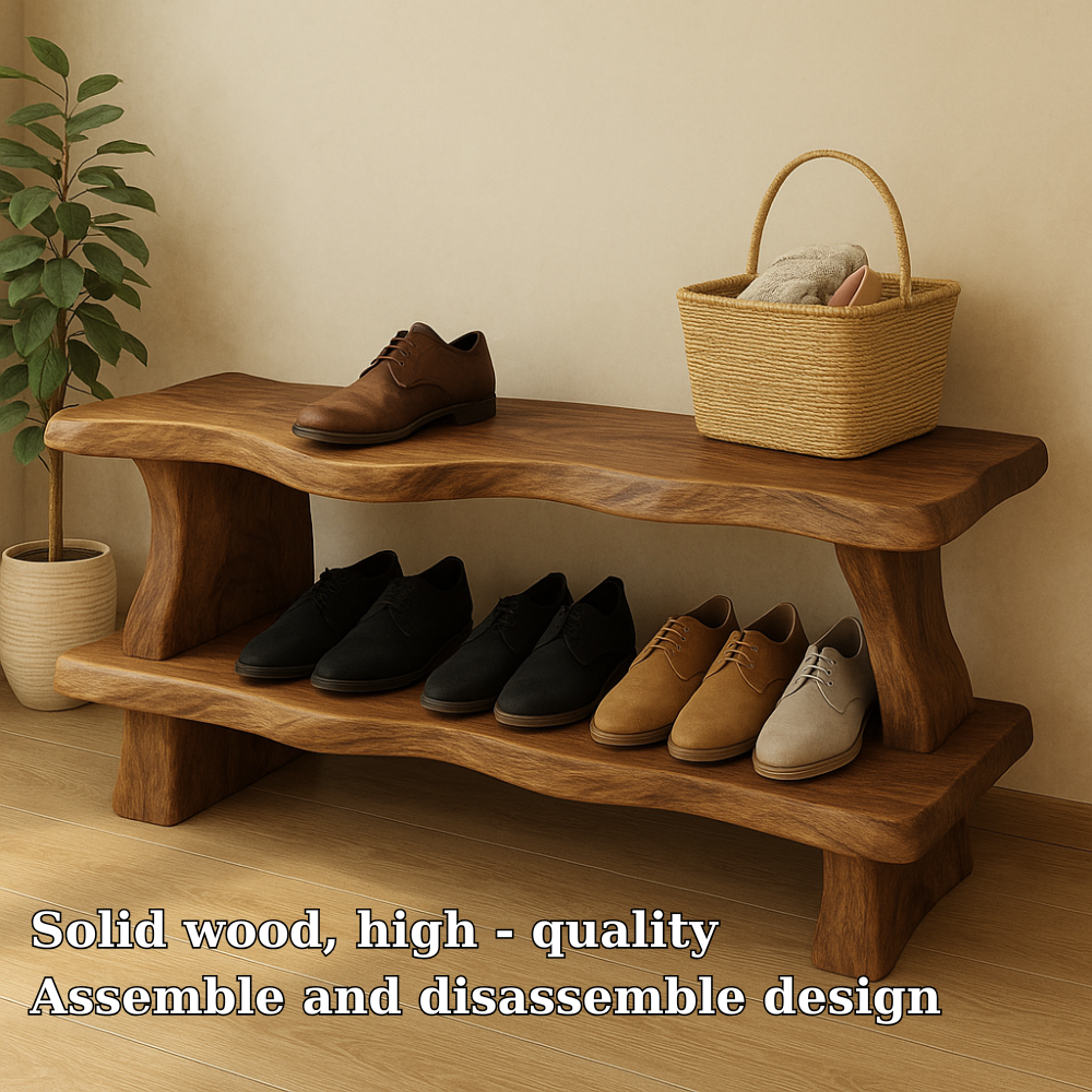 Rustic Wooden Shoe Storage Bench – Solid Wood Entryway Bench with Open Shelf Kitchnce