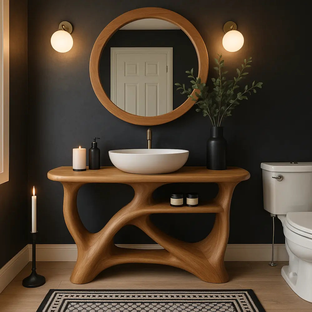 Handcrafted Solid Wood Bathroom Vanity with Modern Organic Design – Natural Sculptural Style Kitchnce