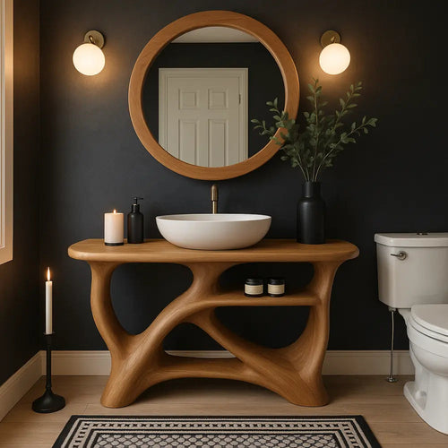 Handcrafted Solid Wood Bathroom Vanity with Modern Organic Design – Natural Sculptural Style Kitchnce