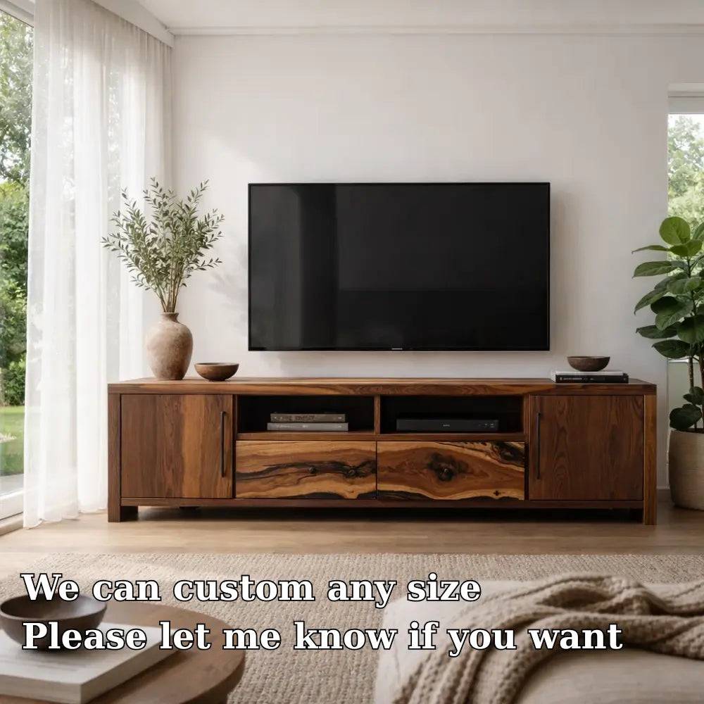 Solid Wood TV Cabinet with Live Edge Drawers – Modern Rustic Media Console Kitchnce