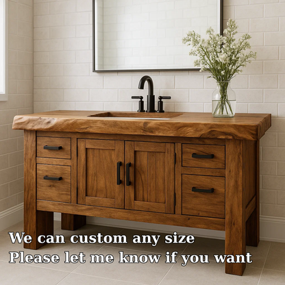 Solid Wood Bathroom Vanity with Drawers and Cabinet Rustic Farmhouse Bathroom Vanity