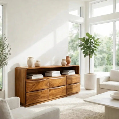 Modern Console Table with Curved Edges & Wave Drawer Design Kitchnce