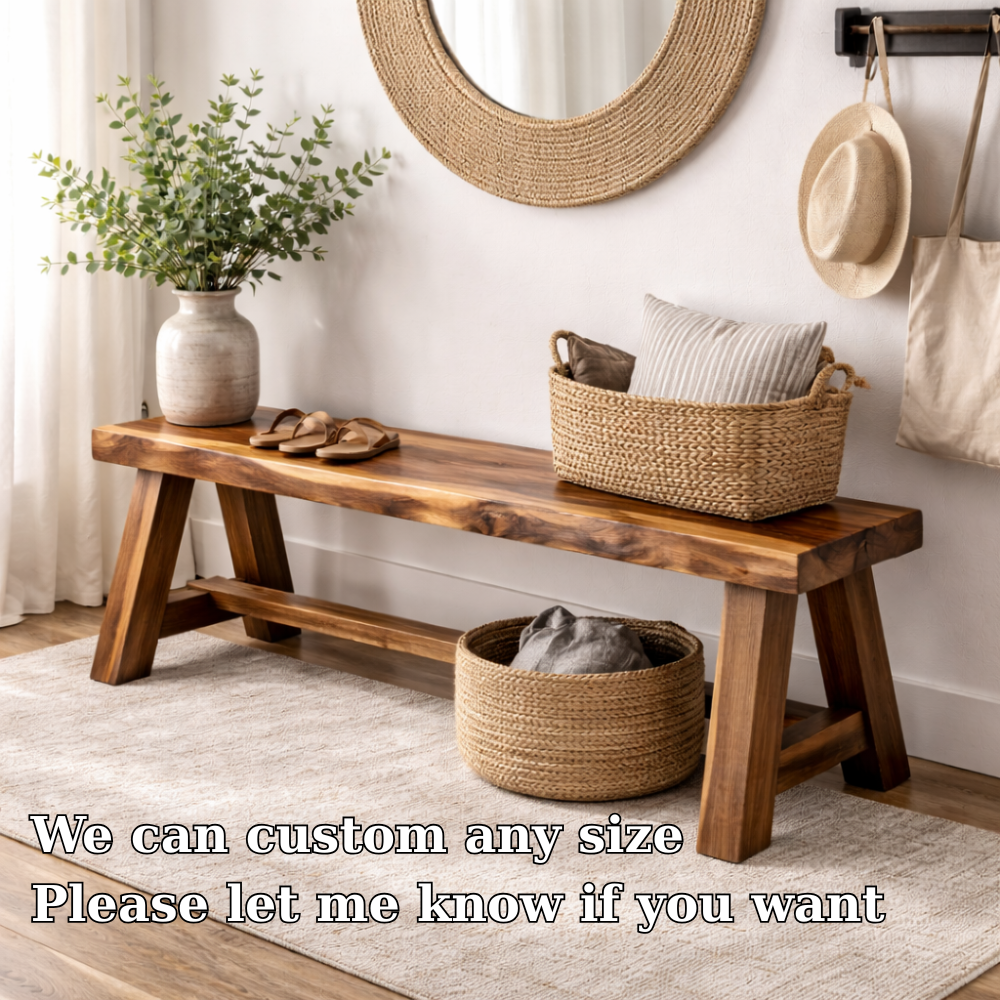 Rustic Solid Wood Entryway Bench with Storage | Modern Hallway Seating Kitchnce