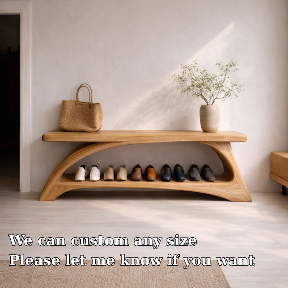 Solid Wood Entryway Bench with Shoe Storage Shelf – Modern Curved Wooden Shoe Rack Bench Kitchnce