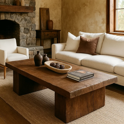 Handcrafted Solid Wood Coffee Table – Rustic Minimalist Centerpiece for Warm Living Spaces Kitchnce