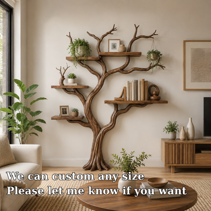 Rustic Solid Wood Tree Bookshelf for Elegant Living Room Storage