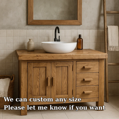 Solid Wood Bathroom Vanity Oak Farmhouse Single Sink with Cabinet and Drawers