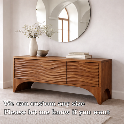 Solid Wood Console Table with Wave Front Drawers – Modern Entryway Storage Cabinet