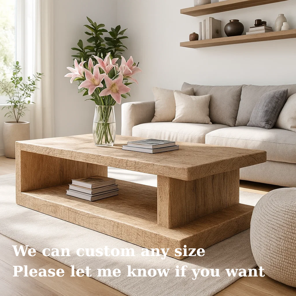 Handcrafted Solid Wood Coffee Table – Minimalist Design with Open Storage for Modern Living Kitchnce