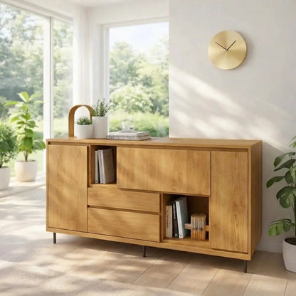 Modern Wood Console Table with Storage Cabinet & Shelves Kitchnce