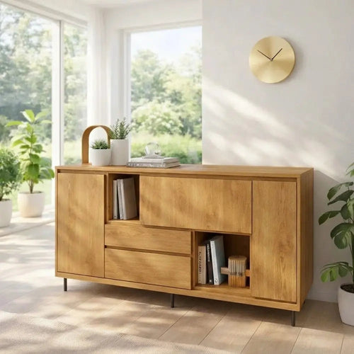 Modern Wood Console Table with Storage Cabinet & Shelves Kitchnce