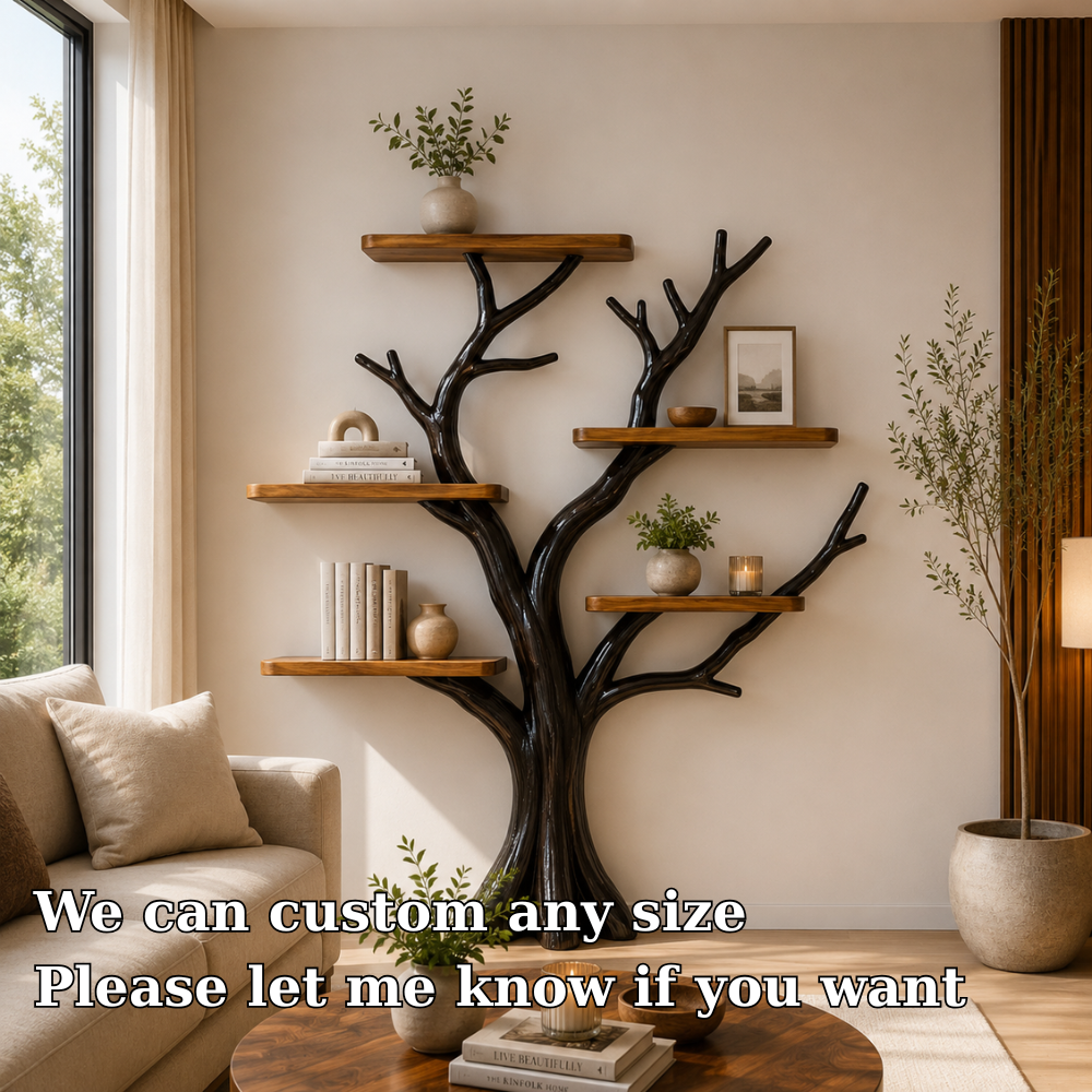 Tree Bookshelf, Handmade Solid Wood Display Shelf