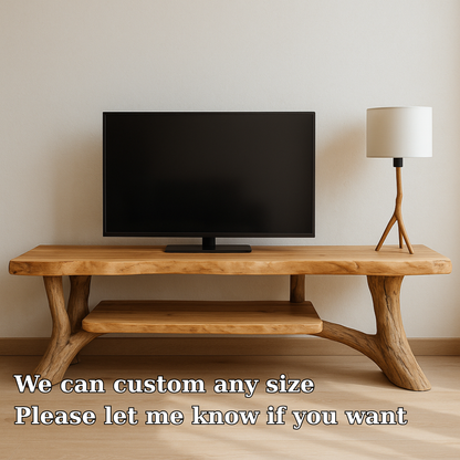 Handcrafted Solid Wood TV Stand – Natural Live Edge Rustic Design for Modern Interiors Kitchnce