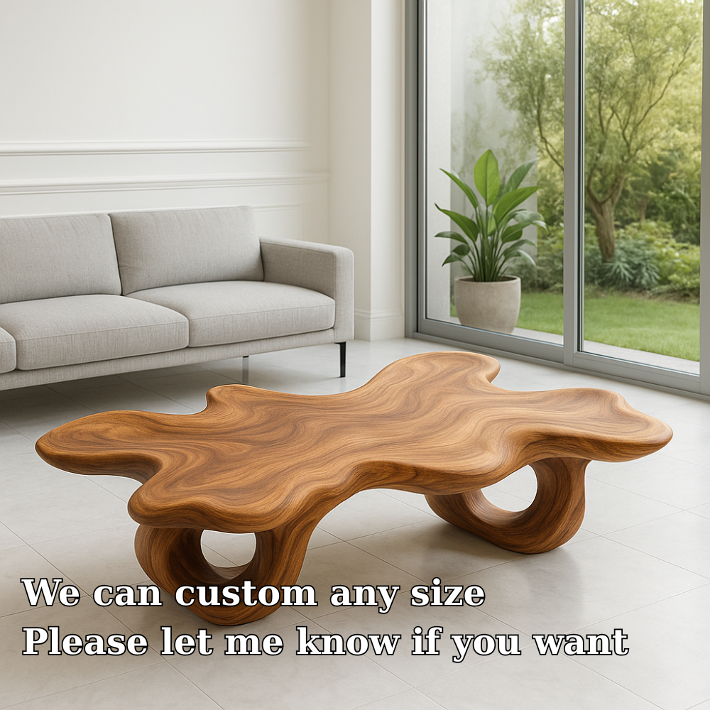Handcrafted Solid Wood Coffee Table – Organic Sculptural Wave Design Kitchnce