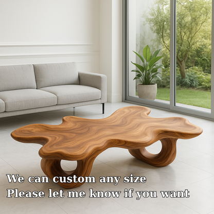 Handcrafted Solid Wood Coffee Table – Organic Sculptural Wave Design Kitchnce