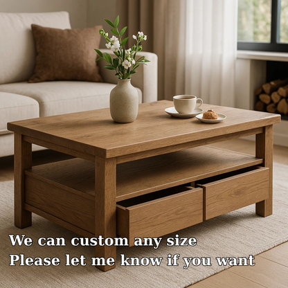 Handcrafted Solid Wood Coffee Table – Modern Rustic Design with Storage Drawers Kitchnce