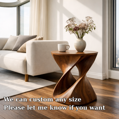 Modern Sculptural Solid Wood End Table – Artistic Curved Side Table for Living Room Kitchnce