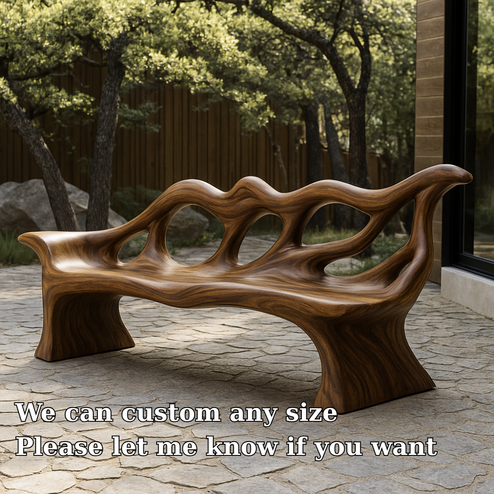 Handcrafted Solid Wood Bench with Backrest – Sculptural Organic Design for Indoor & Outdoor Kitchnce