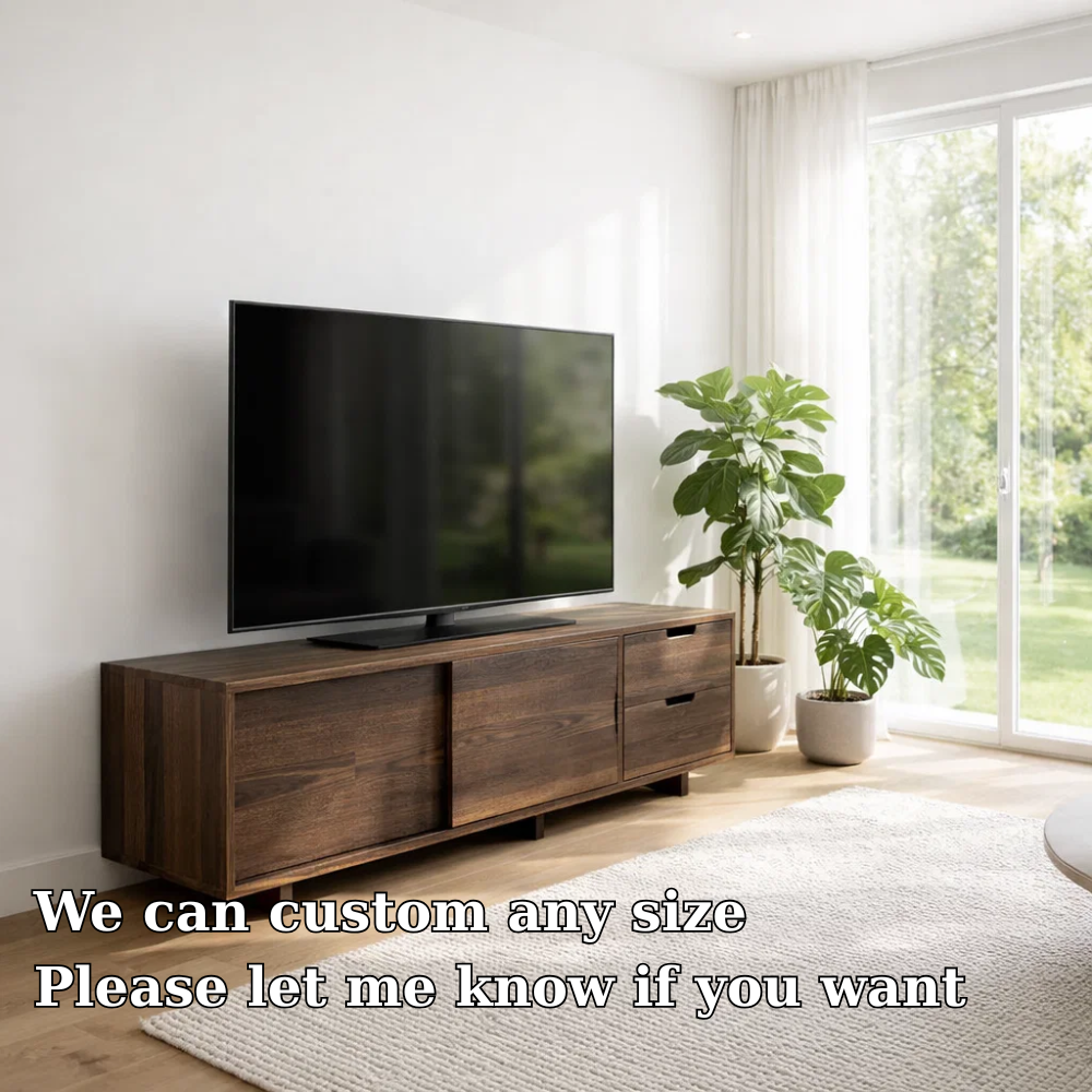 Solid Wood TV Console with Sliding Doors & Drawers – Modern Media Stand