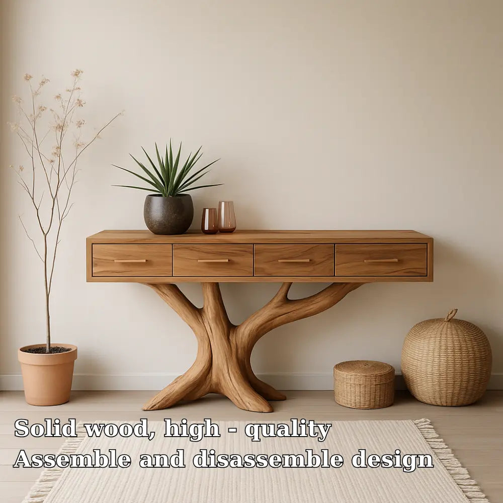 Handcrafted Solid Wood Console Table with Branch-Inspired Base – Modern Organic Entryway Decor Kitchnce