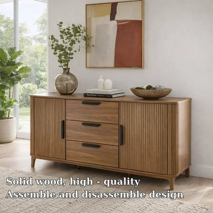 Modern Console Table with Fluted Doors & Drawers Kitchnce