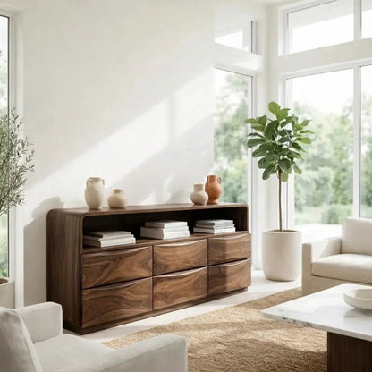 Modern Console Table with Curved Edges & Wave Drawer Design Kitchnce