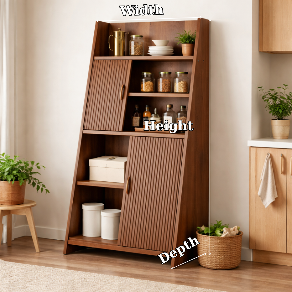 Solid Wood Bar Cabinet with Sliding Doors – Modern Liquor Storage Cabinet