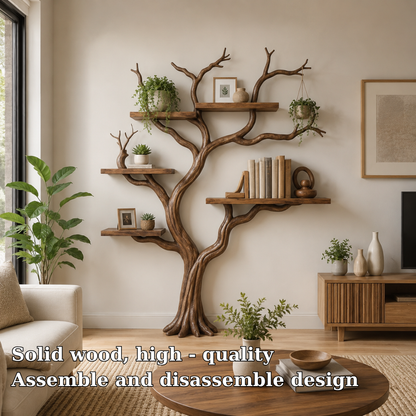 Rustic Solid Wood Tree Bookshelf for Elegant Living Room Storage