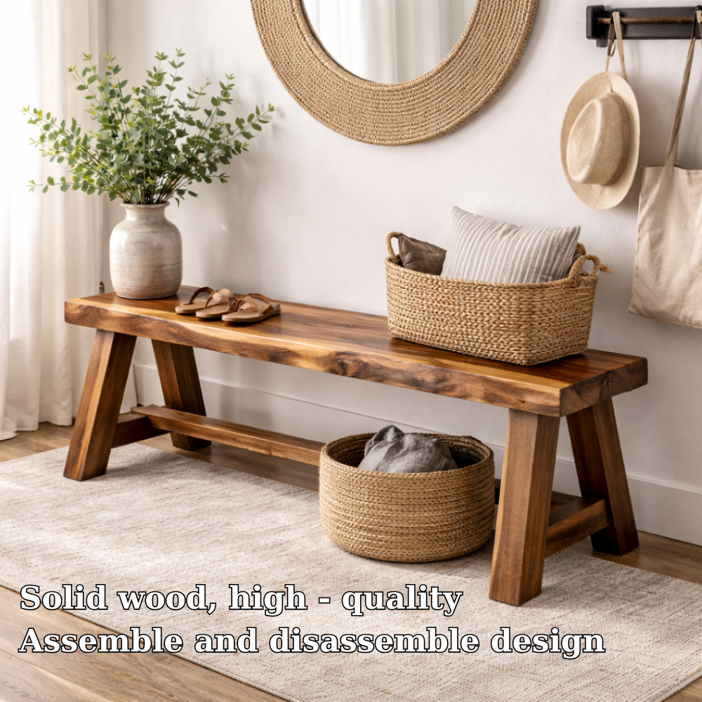 Rustic Solid Wood Entryway Bench with Storage | Modern Hallway Seating Kitchnce