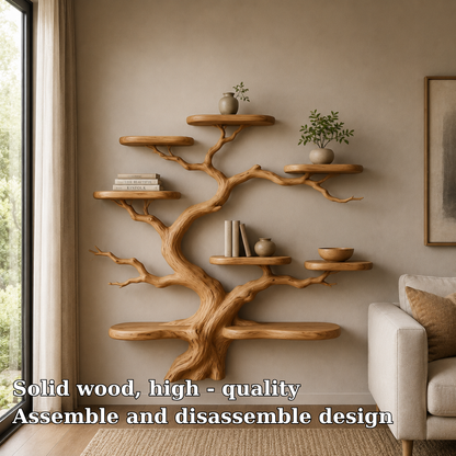 Modern Solid Wood Tree Bookshelf Floating Wall Shelf Handmade Organic Tree Bookcase