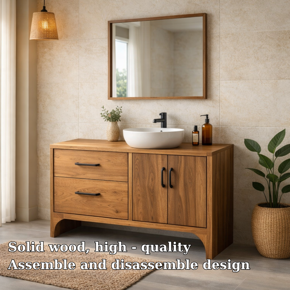 Solid Wood Bathroom Vanity Cabinet with Drawers and Doors – Modern Bathroom Storage