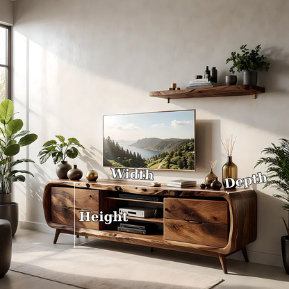 Solid Wood TV Stand Modern Walnut Media Console with Mid Century Design