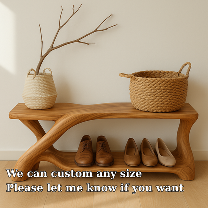 Modern Wooden Shoe Storage Bench – Solid Wood Entryway Bench with Shelf Kitchnce