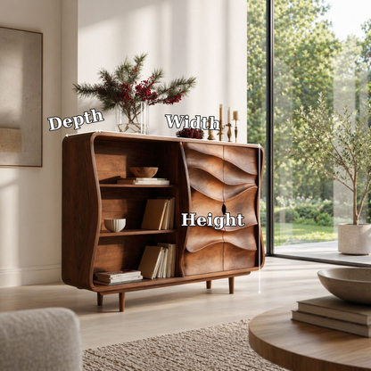Sculptural Solid Wood Console Sideboard – Organic Modern Walnut Storage Cabinet