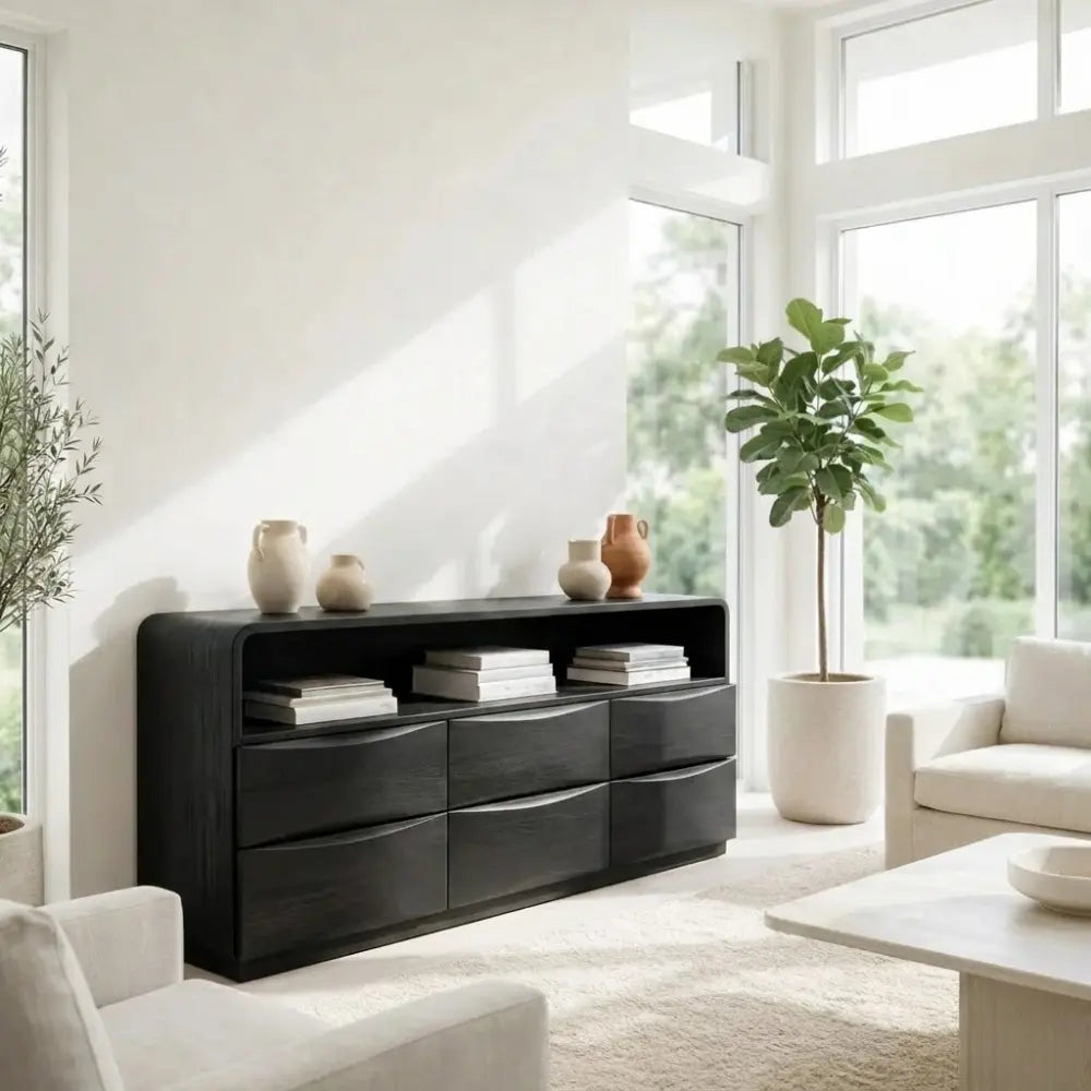 Modern Console Table with Curved Edges & Wave Drawer Design Kitchnce