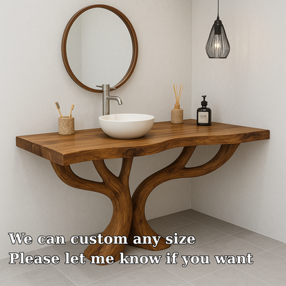 Handcrafted Solid Wood Bathroom Vanity – Sculptural Double Branch Base, Organic Modern Design Kitchnce