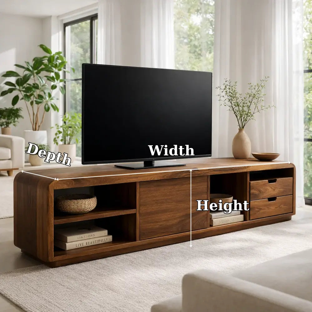 Solid Wood TV Cabinet with Rounded Edges – Modern Walnut Media Console Kitchnce