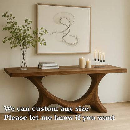 Handcrafted Solid Wood Console Table with Sculptural Base – Modern Organic Home Decor Kitchnce