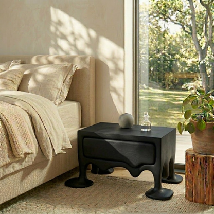 Solid Wood Nightstand with Drawer – Sculptural Organic Bedside Table