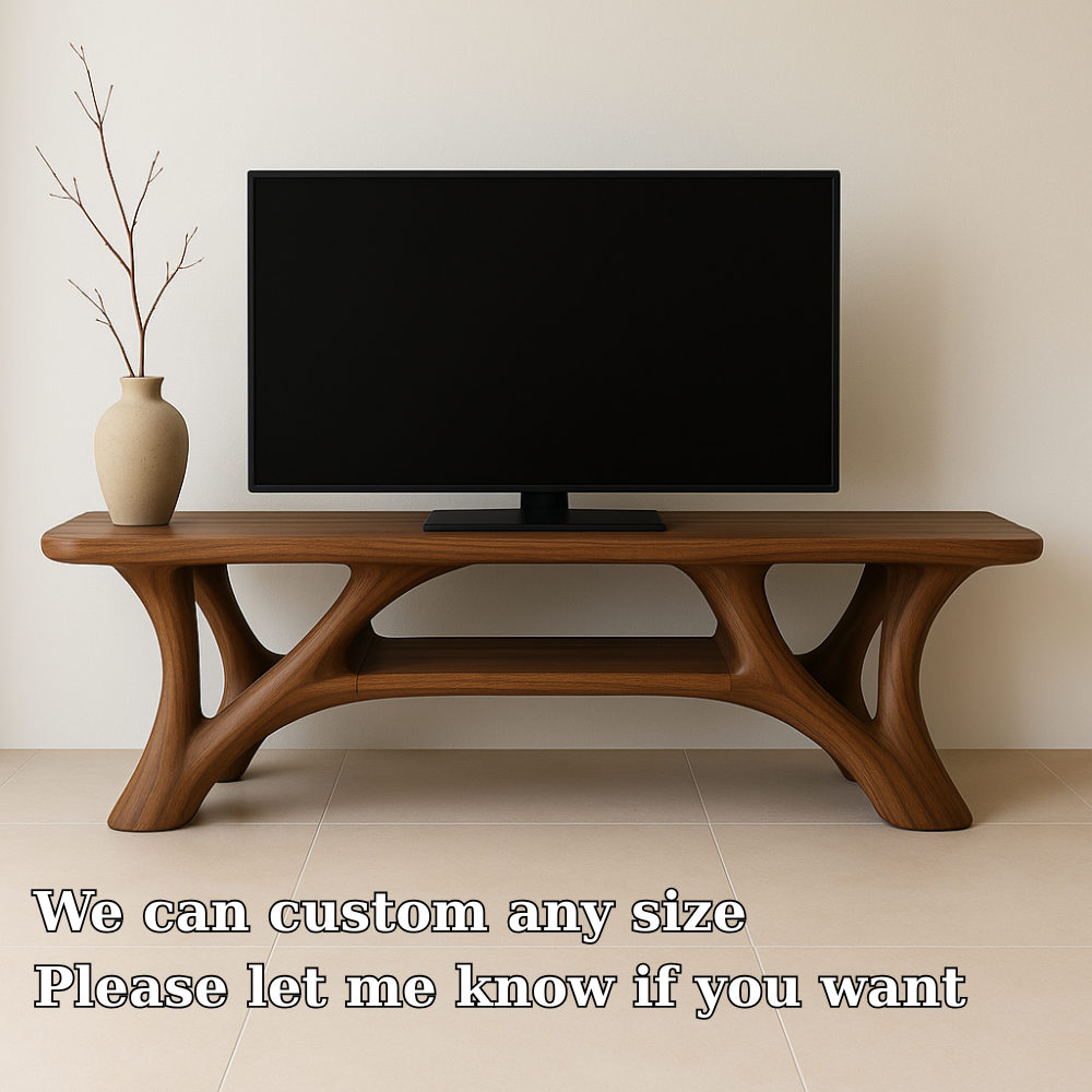 Handcrafted Solid Wood TV Stand – Modern Organic Design with Smooth Sculptural Curves Kitchnce