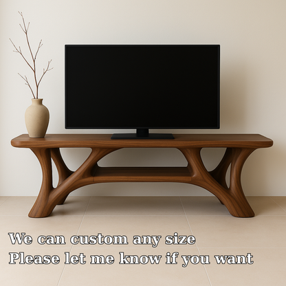 Handcrafted Solid Wood TV Stand – Modern Organic Design with Smooth Sculptural Curves Kitchnce