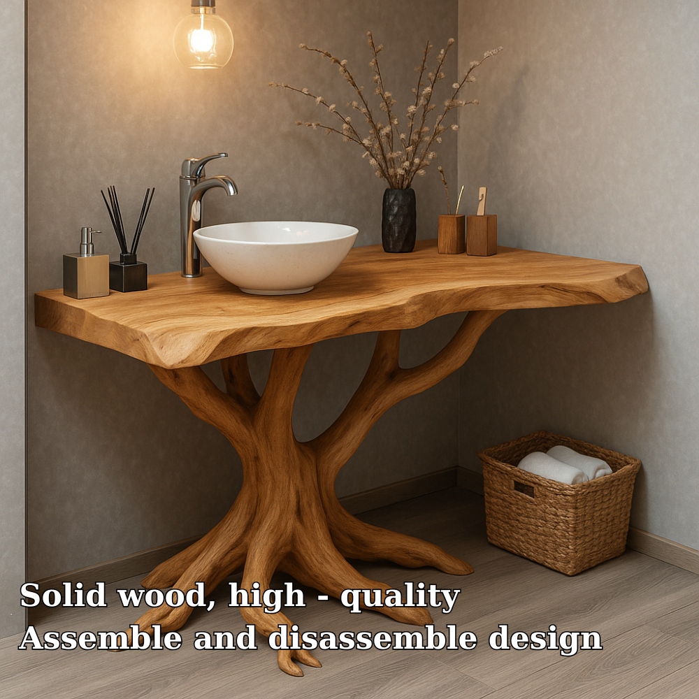 Handcrafted Solid Wood Bathroom Vanity – Sculptural Tree Root Design with Natural Live Edge Kitchnce