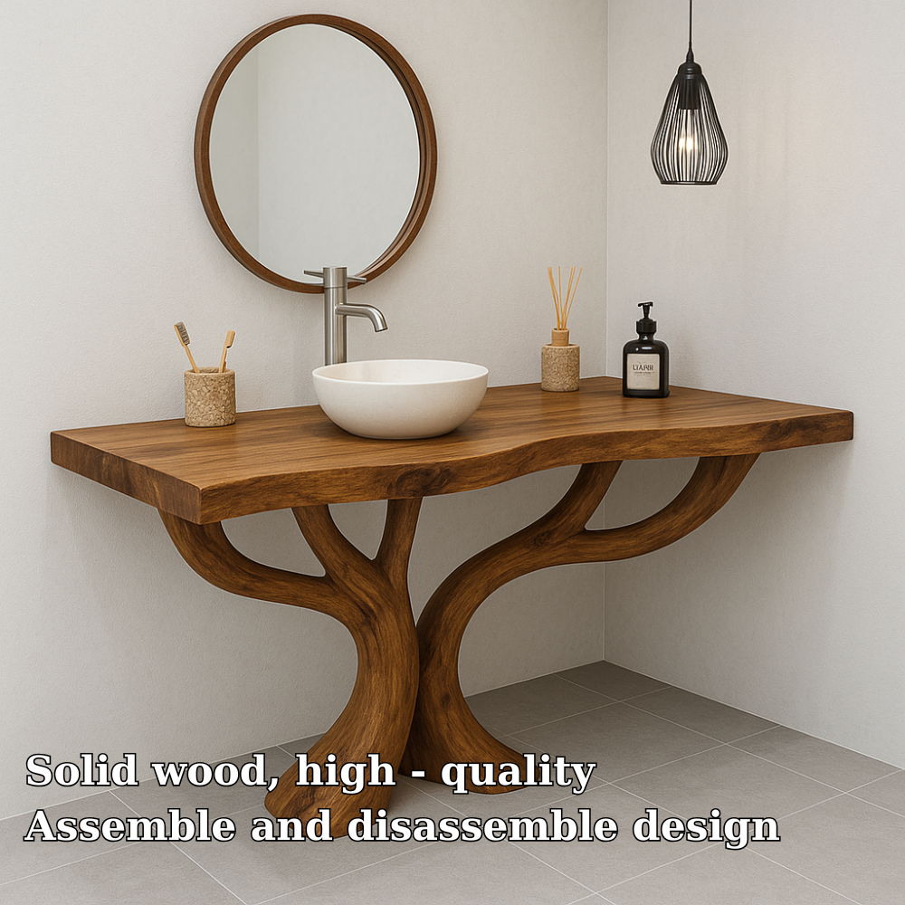 Handcrafted Solid Wood Bathroom Vanity – Sculptural Double Branch Base, Organic Modern Design Kitchnce