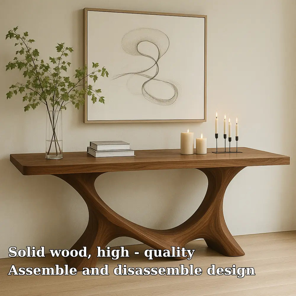 Handcrafted Solid Wood Console Table with Sculptural Base – Modern Organic Home Decor Kitchnce