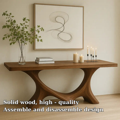 Handcrafted Solid Wood Console Table with Sculptural Base – Modern Organic Home Decor Kitchnce