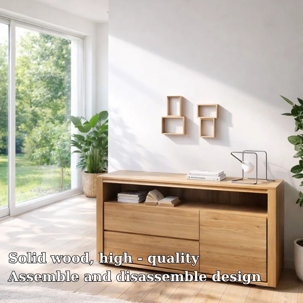Modern Sideboard Cabinet with Drawers and Open Shelf