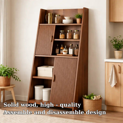 Solid Wood Bar Cabinet with Sliding Doors – Modern Liquor Storage Cabinet Kitchnce
