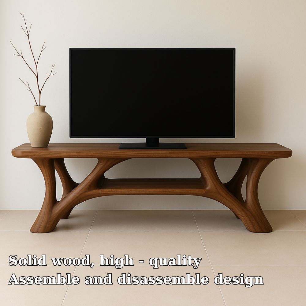 Handcrafted Solid Wood TV Stand – Modern Organic Design with Smooth Sculptural Curves Kitchnce
