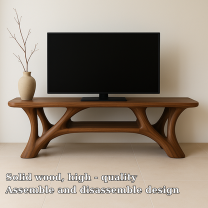 Handcrafted Solid Wood TV Stand – Modern Organic Design with Smooth Sculptural Curves Kitchnce